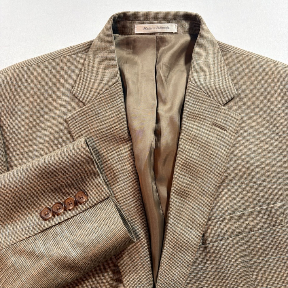 Lauren Ralph Lauren Blazer Mens 42R Silk Wool Tan Glen Plaid Sport Coat Jacket